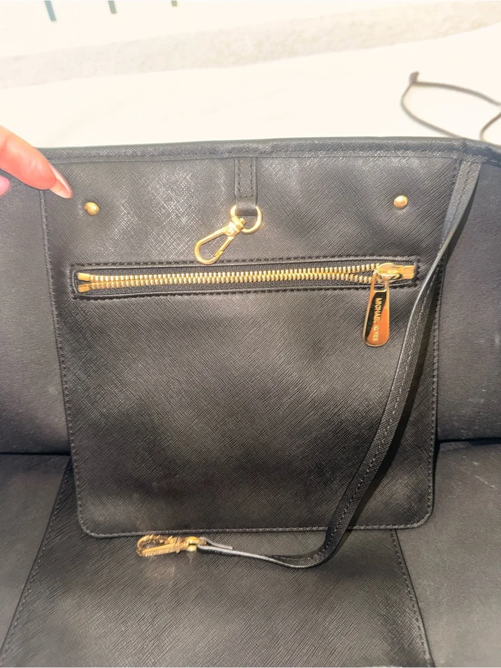 Michael Kors Black Leather Tote with Gold Logo and Hardware